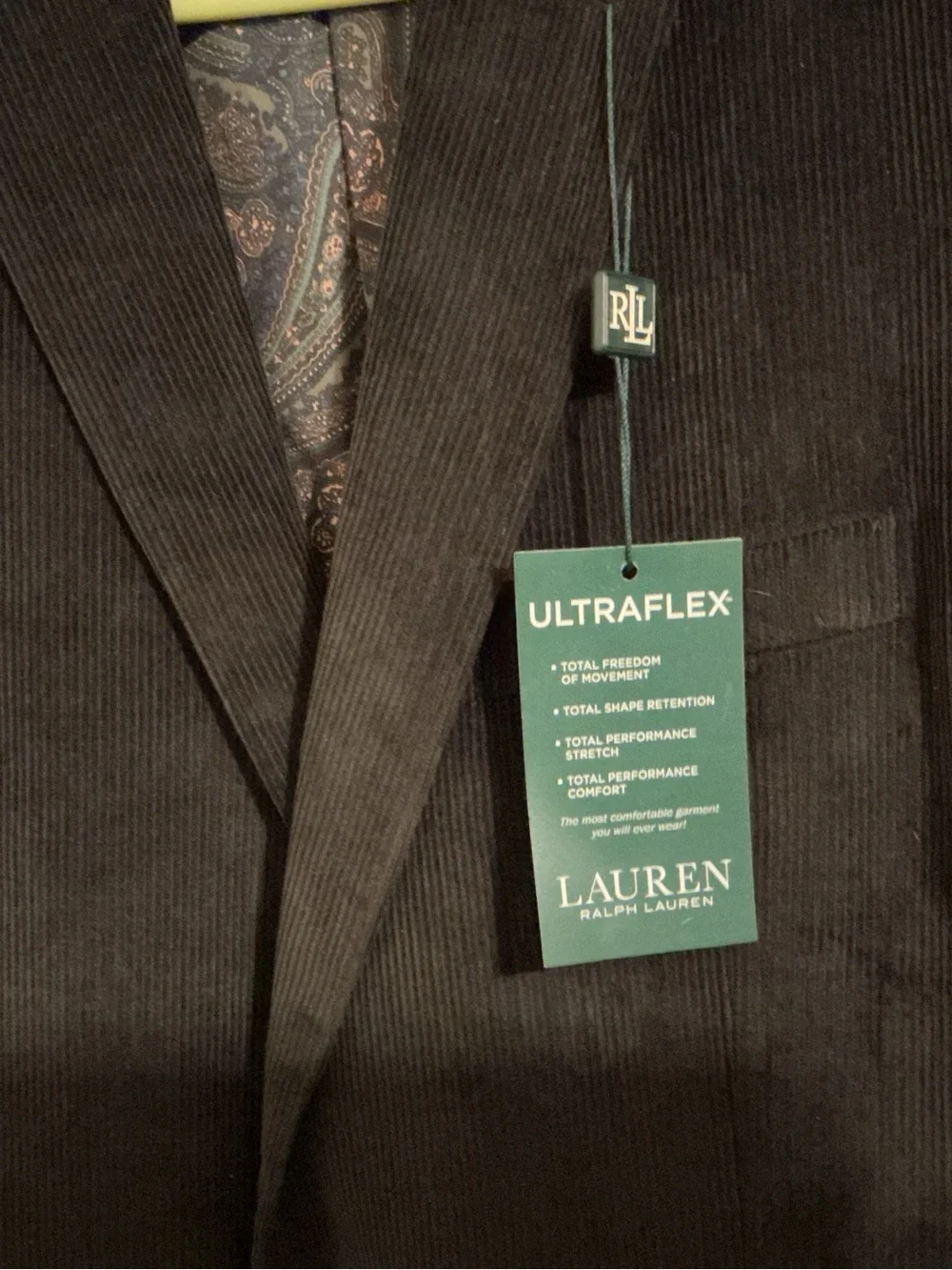 Lauren Ralph Lauren Men’s 42L Black Corduroy Ultraflex Blazer Sport Coat NWT